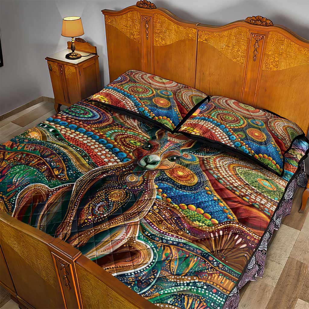 Australian Aboriginal Art Kangaroo Quilt Bed Set Looking Forward Looking Blak Aboriginal Dot Painting