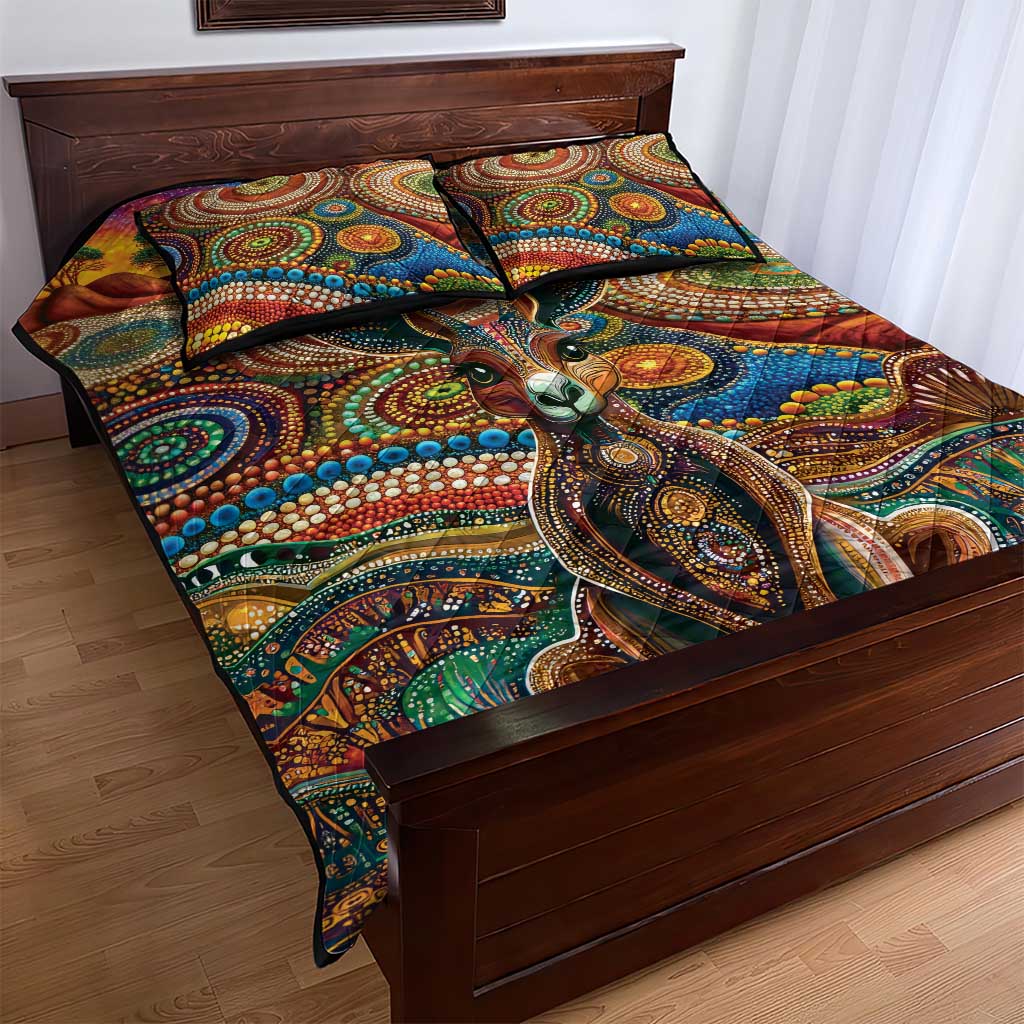 Australian Aboriginal Art Kangaroo Quilt Bed Set Looking Forward Looking Blak Aboriginal Dot Painting