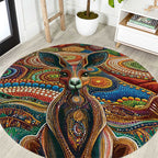 Australian Aboriginal Art Kangaroo Round Carpet Looking Forward Looking Blak Aboriginal Dot Painting
