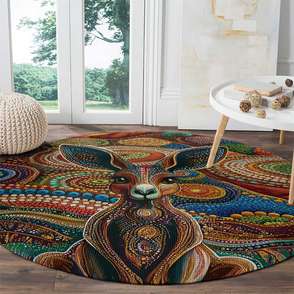 Australian Aboriginal Art Kangaroo Round Carpet Looking Forward Looking Blak Aboriginal Dot Painting