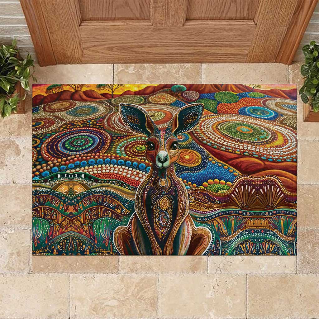 Australian Aboriginal Art Kangaroo Rubber Doormat Looking Forward Looking Blak Aboriginal Dot Painting