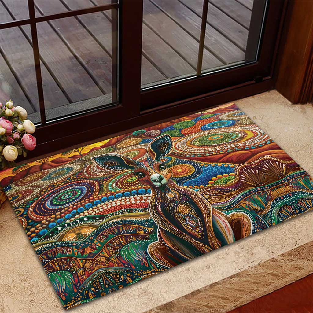 Australian Aboriginal Art Kangaroo Rubber Doormat Looking Forward Looking Blak Aboriginal Dot Painting