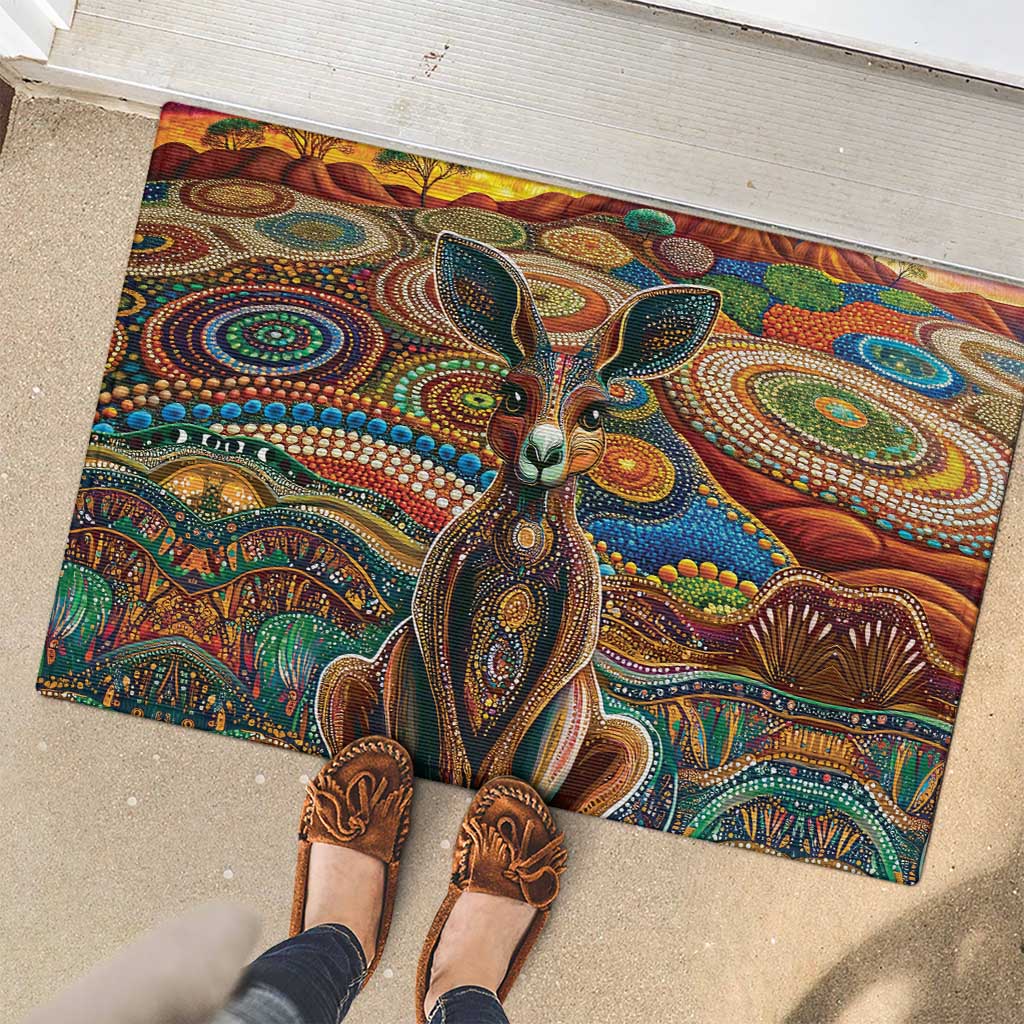 Australian Aboriginal Art Kangaroo Rubber Doormat Looking Forward Looking Blak Aboriginal Dot Painting