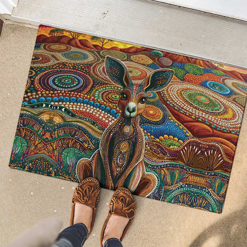 Australian Aboriginal Art Kangaroo Rubber Doormat Looking Forward Looking Blak Aboriginal Dot Painting