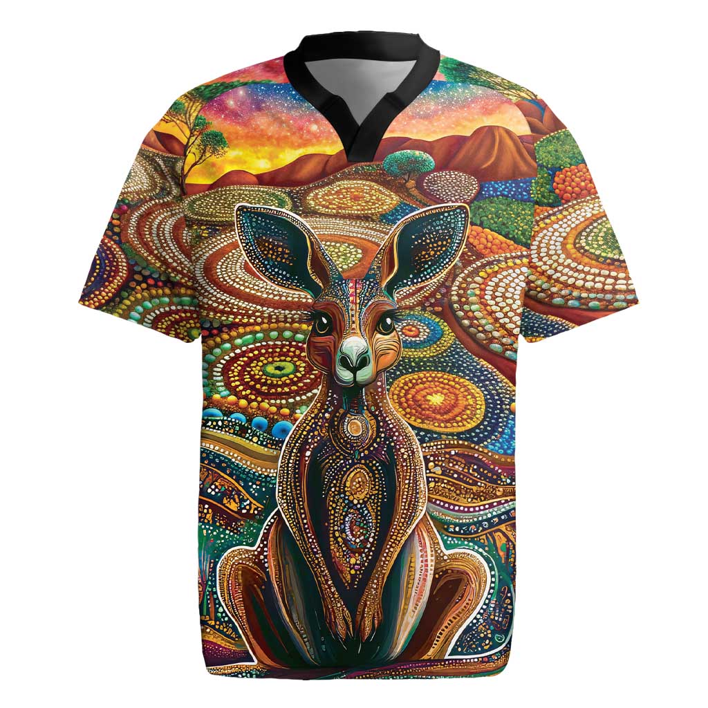 Australian Aboriginal Art Kangaroo Rugby Jersey Looking Forward Looking Blak Aboriginal Dot Painting