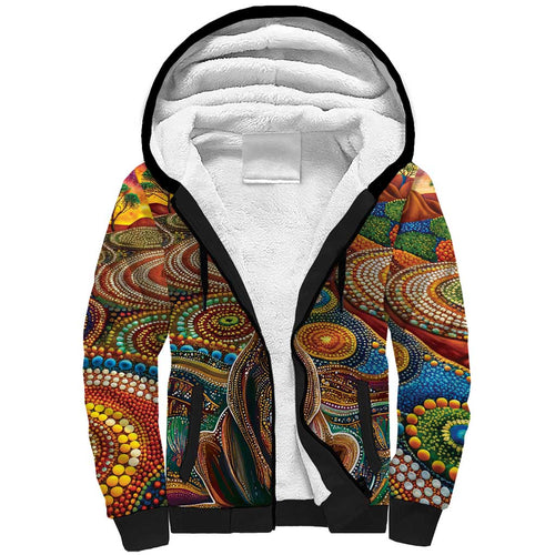 Australian Aboriginal Art Kangaroo Sherpa Hoodie Looking Forward Looking Blak Aboriginal Dot Painting