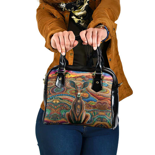 Australian Aboriginal Art Kangaroo Shoulder Handbag Looking Forward Looking Blak Aboriginal Dot Painting