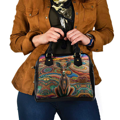 Australian Aboriginal Art Kangaroo Shoulder Handbag Looking Forward Looking Blak Aboriginal Dot Painting