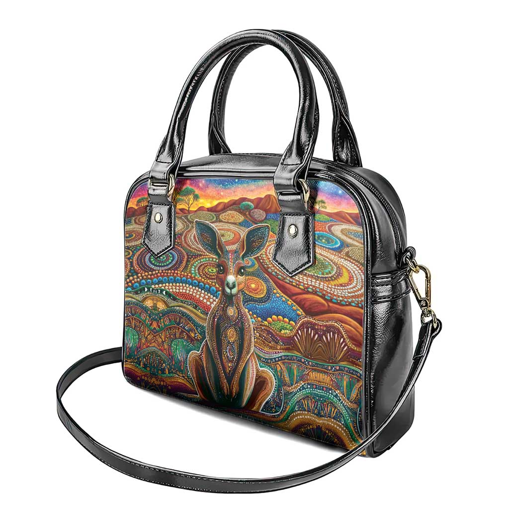 Australian Aboriginal Art Kangaroo Shoulder Handbag Looking Forward Looking Blak Aboriginal Dot Painting