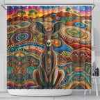 Australian Aboriginal Art Kangaroo Shower Curtain Looking Forward Looking Blak Aboriginal Dot Painting