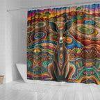 Australian Aboriginal Art Kangaroo Shower Curtain Looking Forward Looking Blak Aboriginal Dot Painting