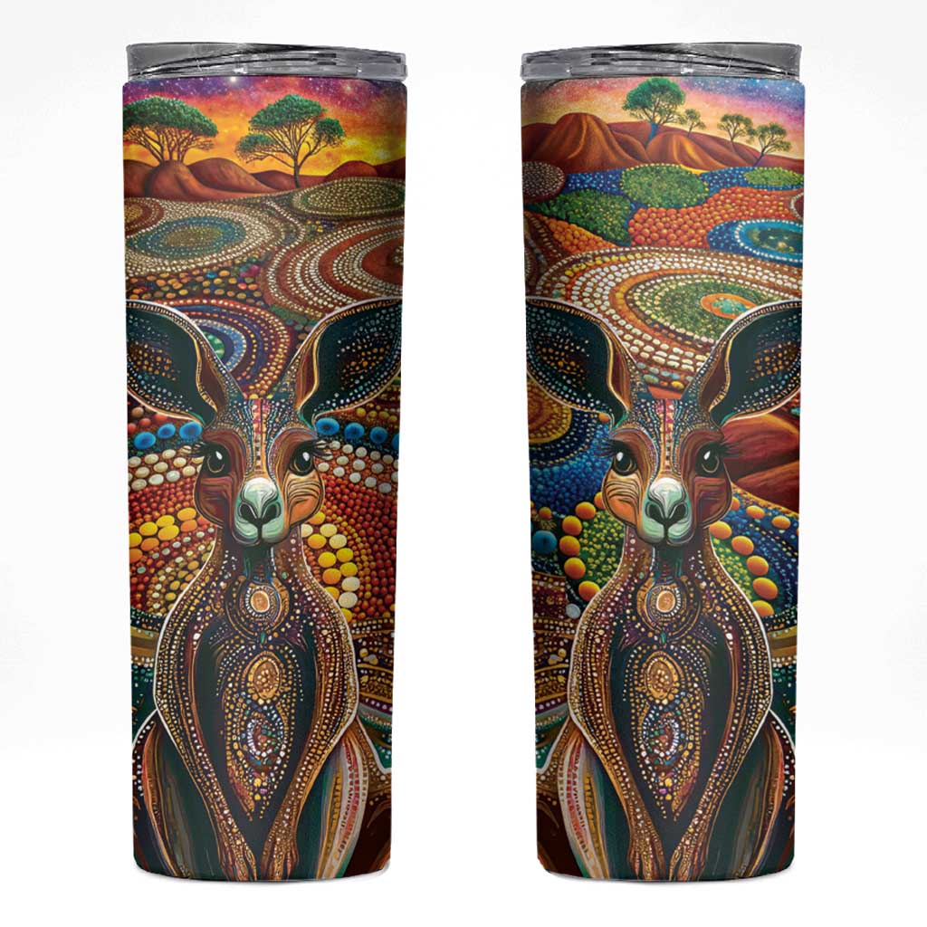 Australian Aboriginal Art Kangaroo Skinny Tumbler Looking Forward Looking Blak Aboriginal Dot Painting