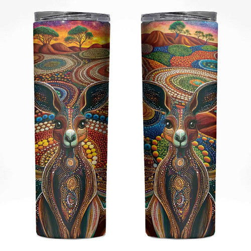 Australian Aboriginal Art Kangaroo Skinny Tumbler Looking Forward Looking Blak Aboriginal Dot Painting