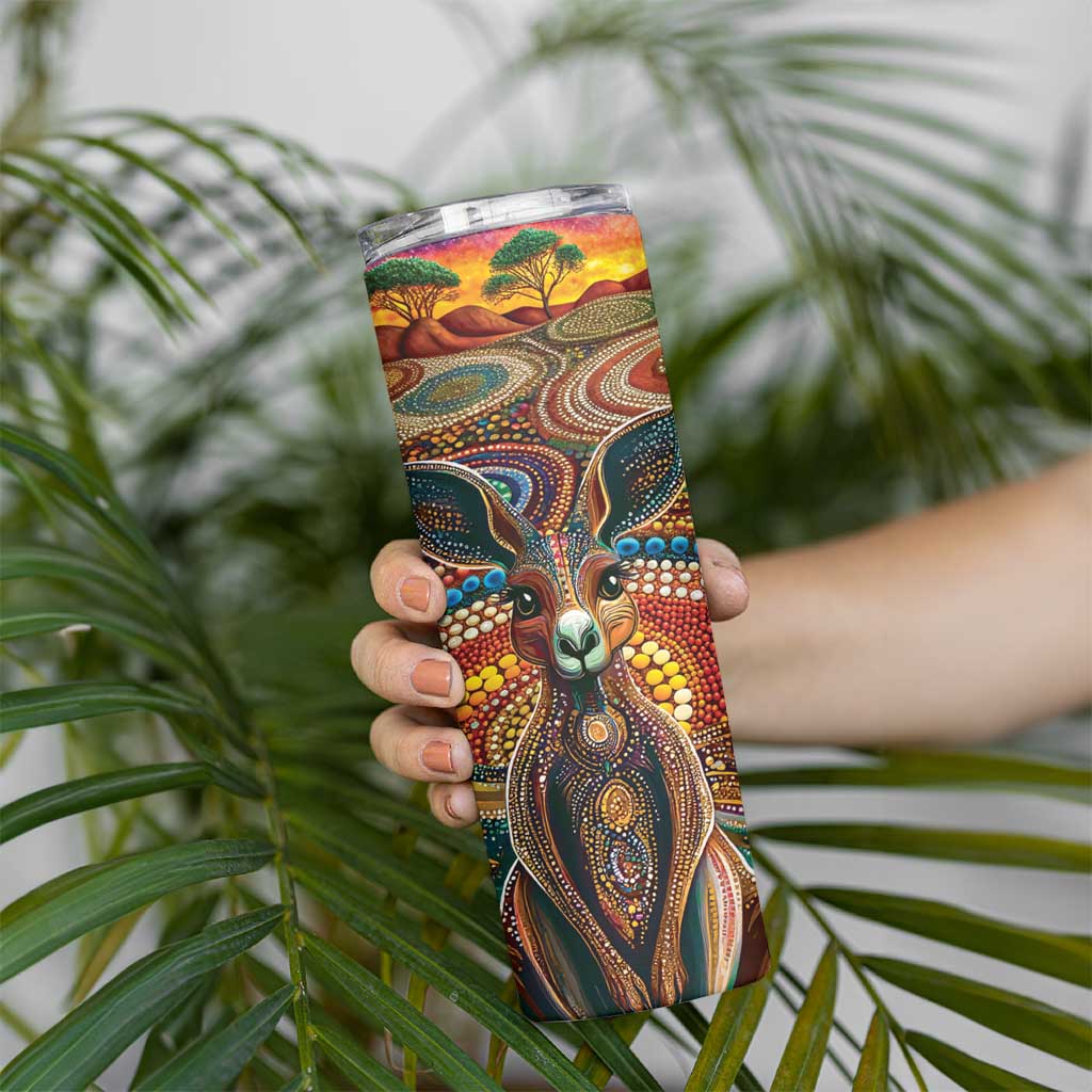 Australian Aboriginal Art Kangaroo Skinny Tumbler Looking Forward Looking Blak Aboriginal Dot Painting