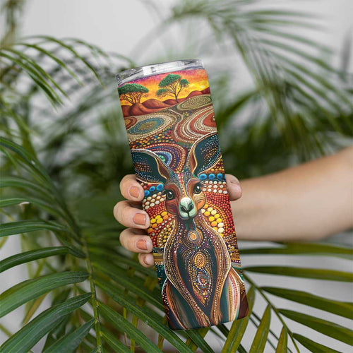 Australian Aboriginal Art Kangaroo Skinny Tumbler Looking Forward Looking Blak Aboriginal Dot Painting