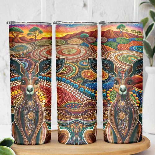 Australian Aboriginal Art Kangaroo Skinny Tumbler Looking Forward Looking Blak Aboriginal Dot Painting