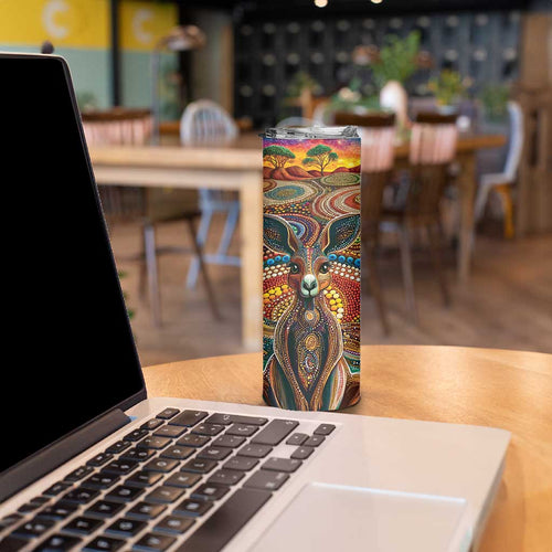 Australian Aboriginal Art Kangaroo Skinny Tumbler Looking Forward Looking Blak Aboriginal Dot Painting