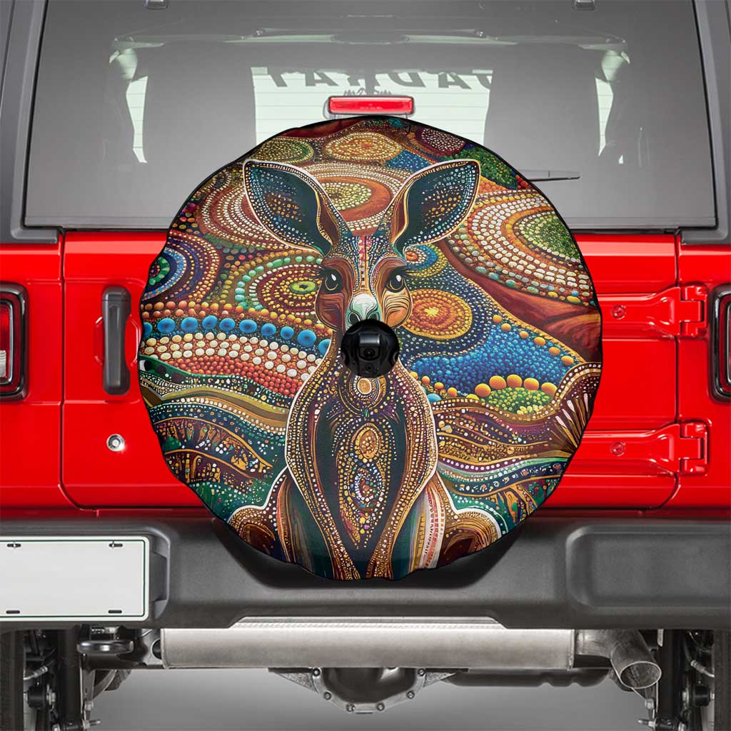 Australian Aboriginal Art Kangaroo Spare Tire Cover Looking Forward Looking Blak Aboriginal Dot Painting