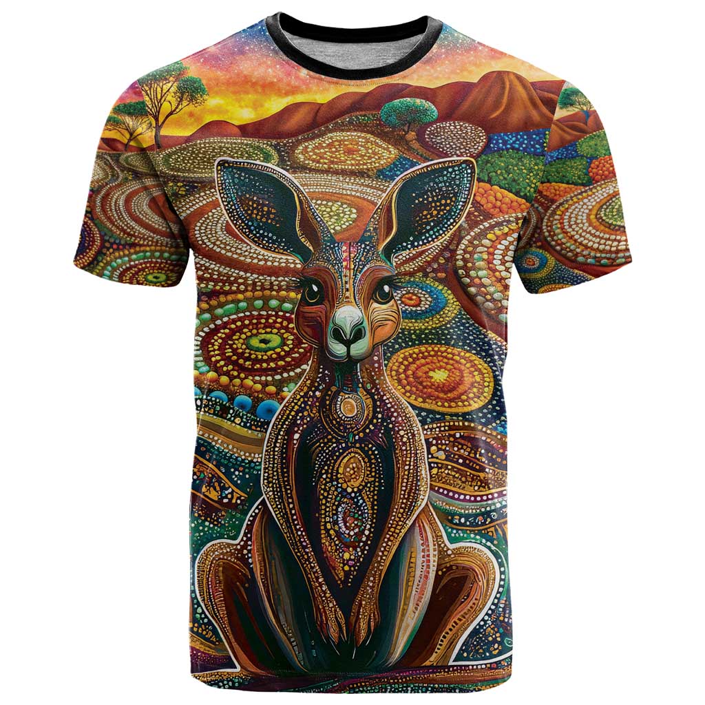 Australian Aboriginal Art Kangaroo T Shirt Looking Forward Looking Blak Aboriginal Dot Painting