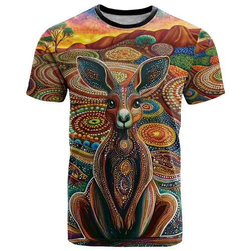 Australian Aboriginal Art Kangaroo T Shirt Looking Forward Looking Blak Aboriginal Dot Painting