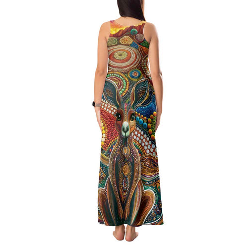 Australian Aboriginal Art Kangaroo Tank Maxi Dress Looking Forward Looking Blak Aboriginal Dot Painting