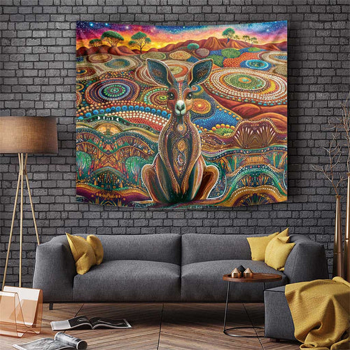Australian Aboriginal Art Kangaroo Tapestry Looking Forward Looking Blak Aboriginal Dot Painting