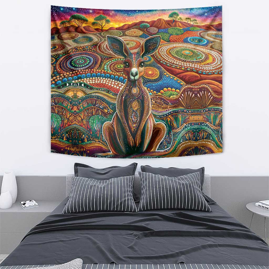 Australian Aboriginal Art Kangaroo Tapestry Looking Forward Looking Blak Aboriginal Dot Painting