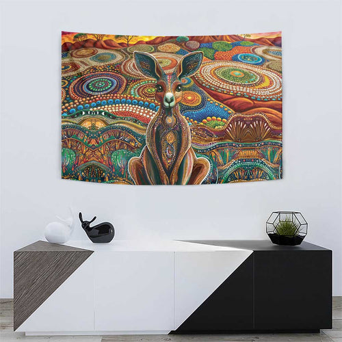 Australian Aboriginal Art Kangaroo Tapestry Looking Forward Looking Blak Aboriginal Dot Painting