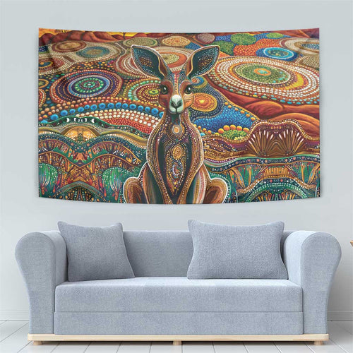 Australian Aboriginal Art Kangaroo Tapestry Looking Forward Looking Blak Aboriginal Dot Painting