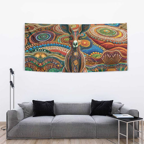 Australian Aboriginal Art Kangaroo Tapestry Looking Forward Looking Blak Aboriginal Dot Painting