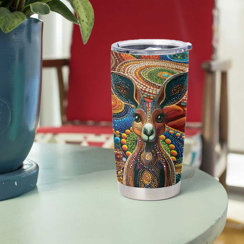Australian Aboriginal Art Kangaroo Tumbler Cup Looking Forward Looking Blak Aboriginal Dot Painting