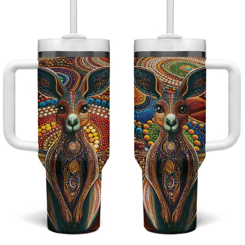 Australian Aboriginal Art Kangaroo Tumbler With Handle Looking Forward Looking Blak Aboriginal Dot Painting