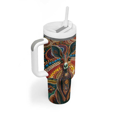 Australian Aboriginal Art Kangaroo Tumbler With Handle Looking Forward Looking Blak Aboriginal Dot Painting