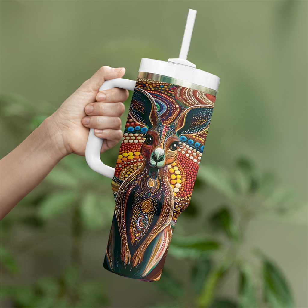 Australian Aboriginal Art Kangaroo Tumbler With Handle Looking Forward Looking Blak Aboriginal Dot Painting