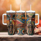 Australian Aboriginal Art Kangaroo Tumbler With Handle Looking Forward Looking Blak Aboriginal Dot Painting