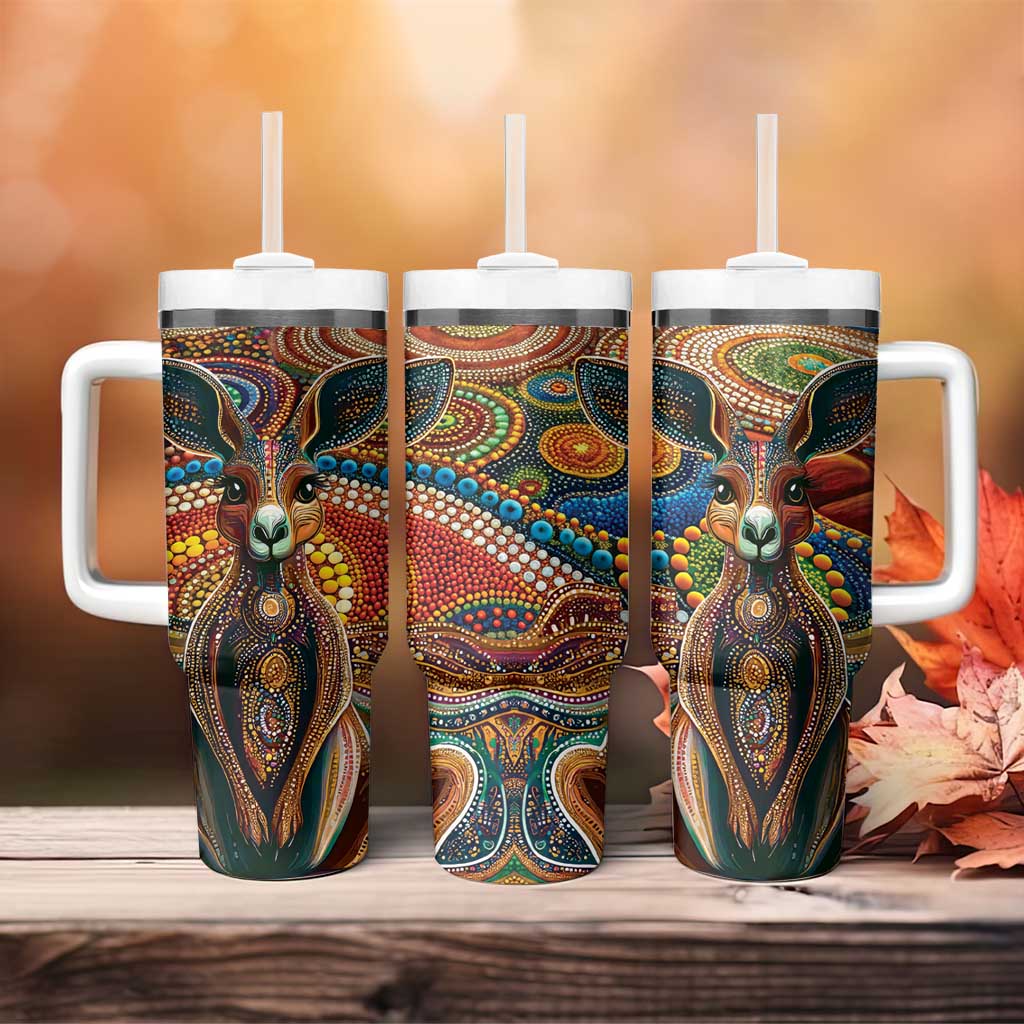 Australian Aboriginal Art Kangaroo Tumbler With Handle Looking Forward Looking Blak Aboriginal Dot Painting