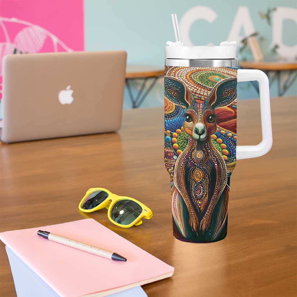 Australian Aboriginal Art Kangaroo Tumbler With Handle Looking Forward Looking Blak Aboriginal Dot Painting