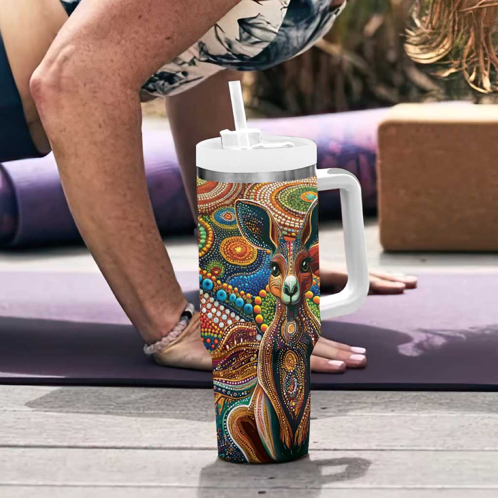 Australian Aboriginal Art Kangaroo Tumbler With Handle Looking Forward Looking Blak Aboriginal Dot Painting