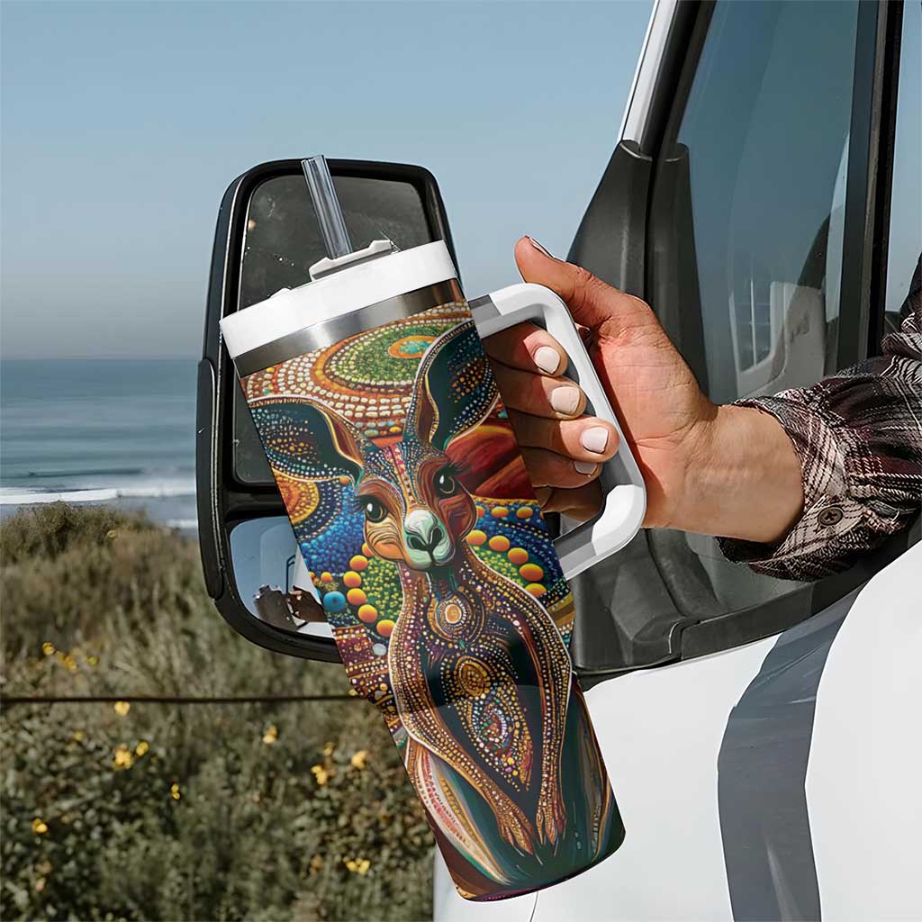 Australian Aboriginal Art Kangaroo Tumbler With Handle Looking Forward Looking Blak Aboriginal Dot Painting