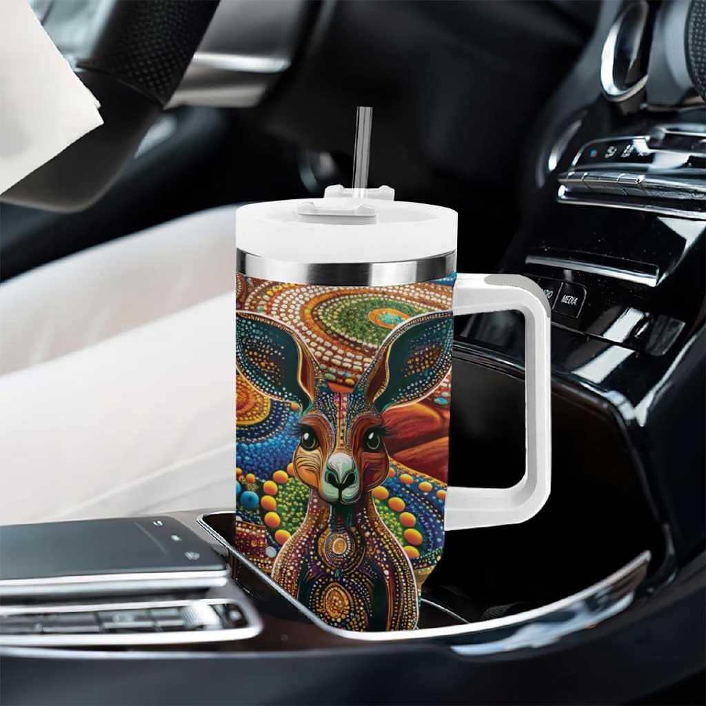 Australian Aboriginal Art Kangaroo Tumbler With Handle Looking Forward Looking Blak Aboriginal Dot Painting