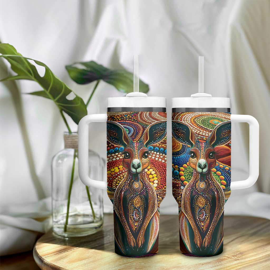 Australian Aboriginal Art Kangaroo Tumbler With Handle Looking Forward Looking Blak Aboriginal Dot Painting