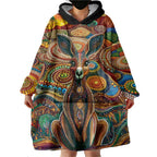 Australian Aboriginal Art Kangaroo Wearable Blanket Hoodie Looking Forward Looking Blak Aboriginal Dot Painting