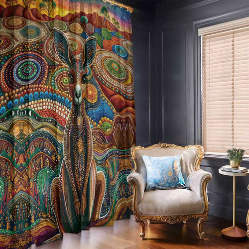 Australian Aboriginal Art Kangaroo Window Curtain Looking Forward Looking Blak Aboriginal Dot Painting