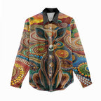 Australian Aboriginal Art Kangaroo Women Casual Shirt Looking Forward Looking Blak Aboriginal Dot Painting