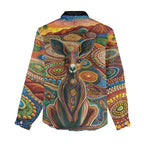 Australian Aboriginal Art Kangaroo Women Casual Shirt Looking Forward Looking Blak Aboriginal Dot Painting