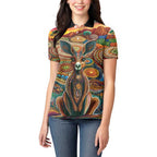 Australian Aboriginal Art Kangaroo Women Polo Shirt Looking Forward Looking Blak Aboriginal Dot Painting