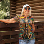 Australian Aboriginal Art Kangaroo Women Polo Shirt Looking Forward Looking Blak Aboriginal Dot Painting
