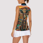 Australian Aboriginal Art Kangaroo Women Sleeveless Polo Shirt Looking Forward Looking Blak Aboriginal Dot Painting