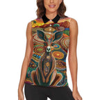 Australian Aboriginal Art Kangaroo Women Sleeveless Polo Shirt Looking Forward Looking Blak Aboriginal Dot Painting