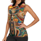 Australian Aboriginal Art Kangaroo Women Sleeveless Polo Shirt Looking Forward Looking Blak Aboriginal Dot Painting
